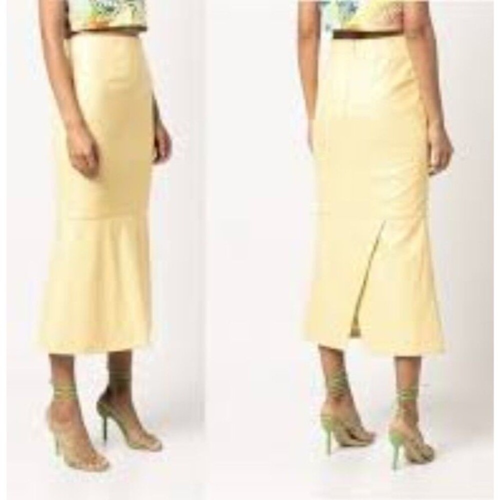 STAUD Laurel Faux Leather Mermaid Skirt Wallflower Yellow Sz 4 Vegan Flounce
